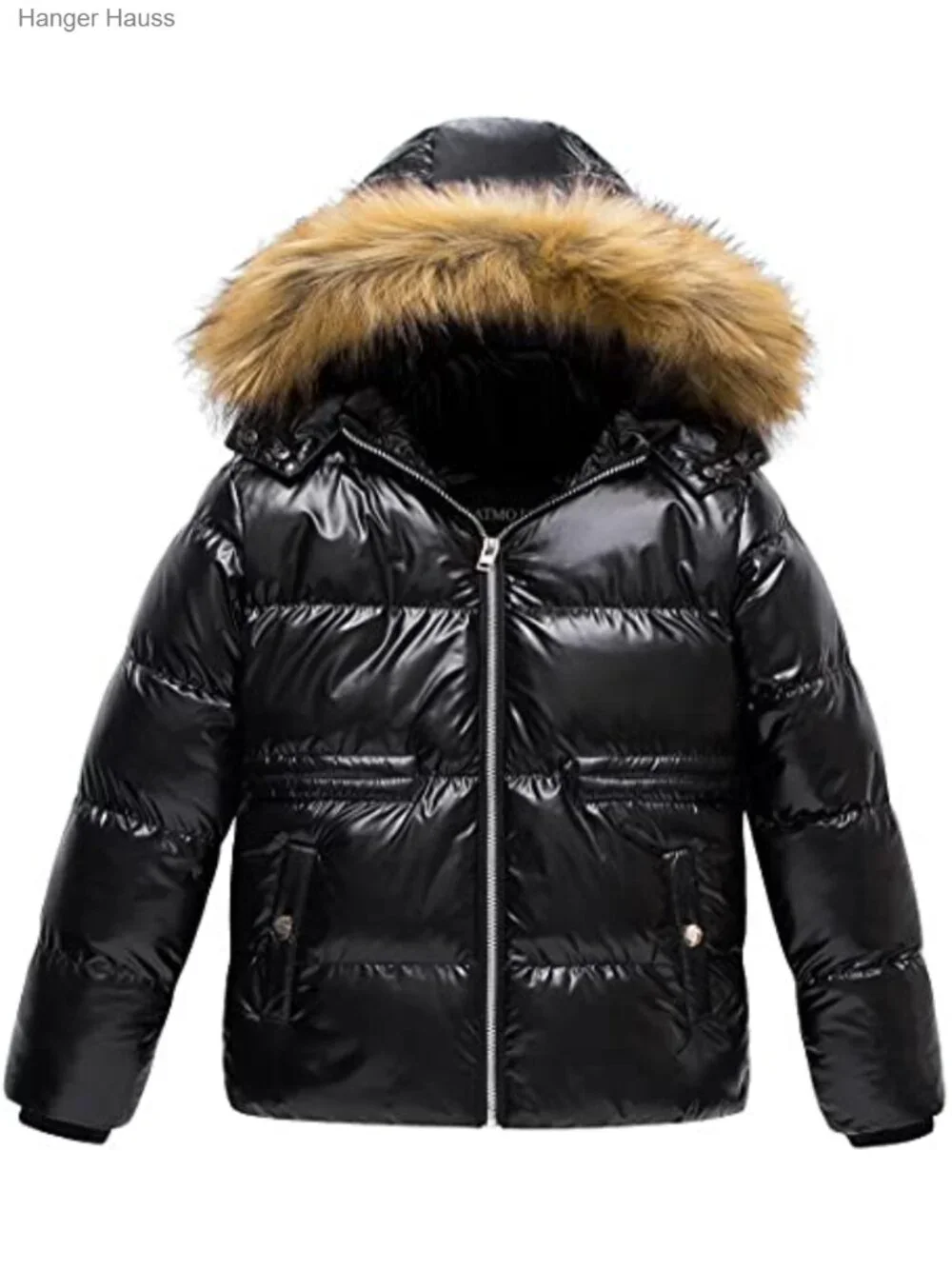 Kids Metallic Shiny Jacket with Detachable Fur Collar Warmth Winter Outerwear